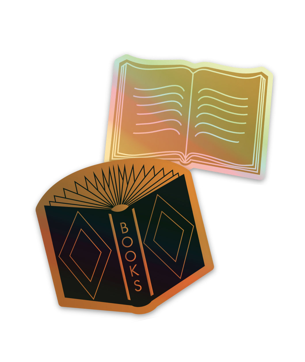 Two different stickers from the Books Unbound bookmark subscription.