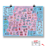 A landscape poster with many small icons illustrating different parts of medicine. The poster is called "Map of Medicine" from Domain of Science. There is a small Placebo sticker in the corner with text that reads "Free Placebo Sticker with the first 500 orders."