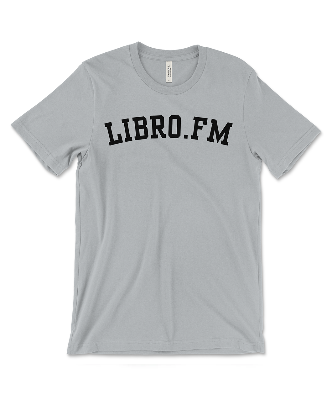 A silver shirt with "LIBRO.FM" written in black, block letters across the chest.