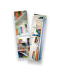Two bookmarks showing books on a shelf, one side is pixelated. From Middlecase.