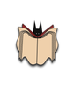 A pin from Re: Dracula of a black bat reading a beige and red book. 