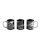 A line of three black and white mugs showing an illustration of a mermaid in the water. From Spirits. 