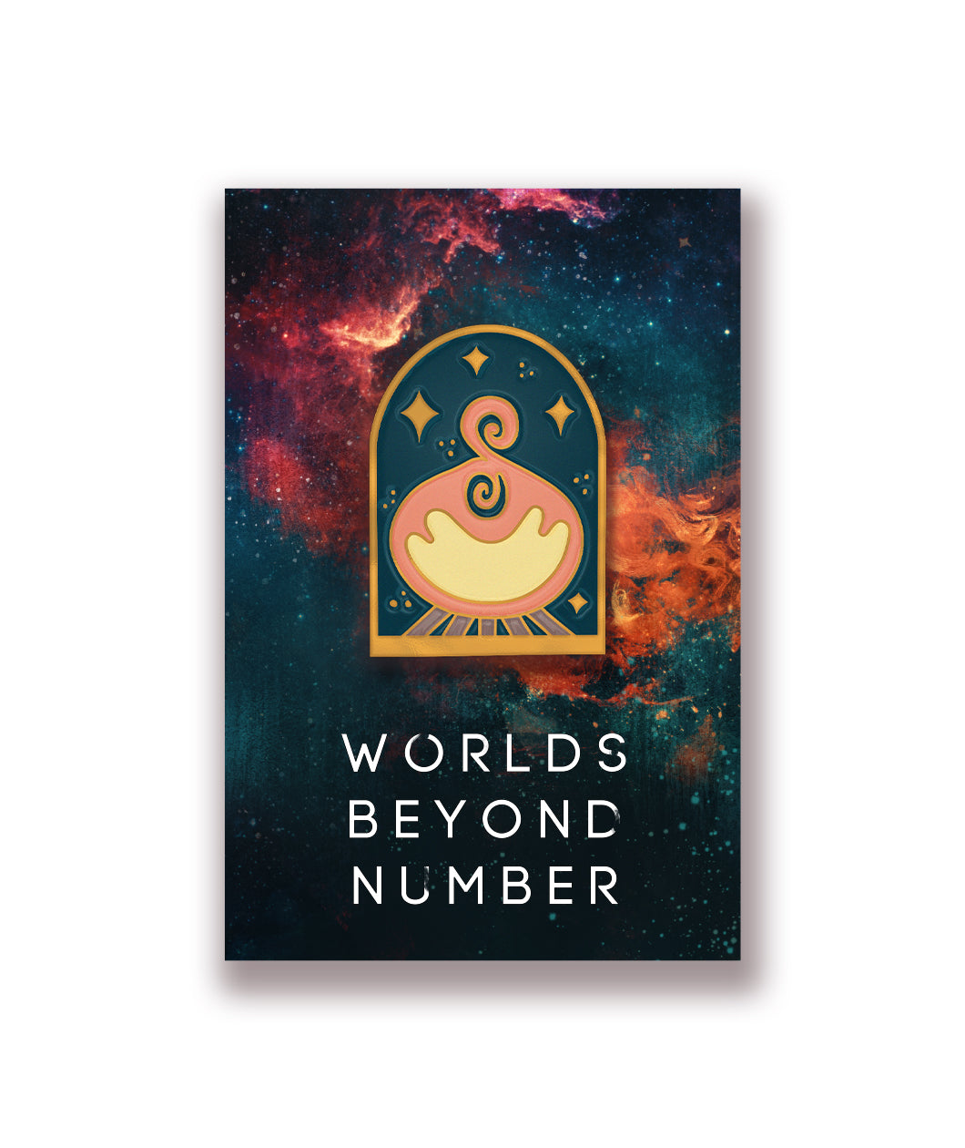 Worlds beyond number campire pin on galaxy background