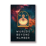 Worlds beyond number campire pin on galaxy background