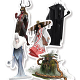 A set of five stickers of characters from the D&D podcast Worlds Beyond Number.