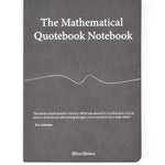 A grey notebook titled "The Mathematical Quotebook Notebook" with a squiggly line in the middle and the quote "Do not be afraid to make mistakes...What you should be terrified of is a blank sheet in front of you after having thought about a problem for a while. - Bela Bollobas" near the bottom by "3Blue1Brown". 