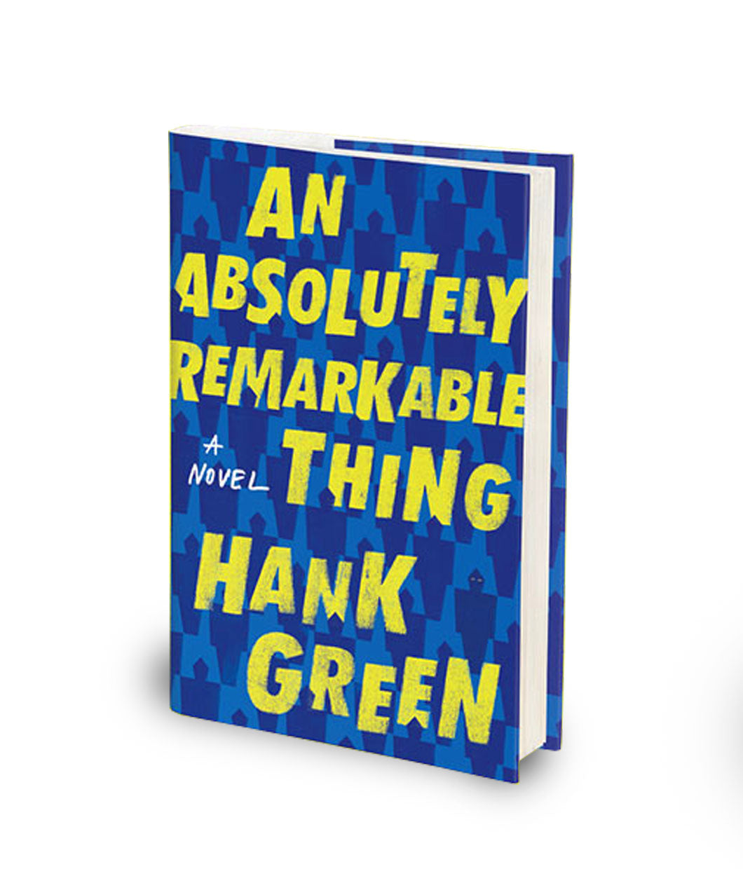 A hardcover book with a red and orange repeating robot head background. The purple title text reads A Beautifully Foolish Endeavor, Hank Green.