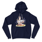 A dark blue, drawstring hoodie from Animal Wonders with an illustration of two Patagonian cavies standing over four guinea pigs.