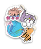 A set of four stickers of different cartoon drawn bizarre beasts - a peach colored porcupine on a branch, a purple and white paras cat, a jellyfish against a blue background, and an orange dumbo octopus - from Bizarre Beasts