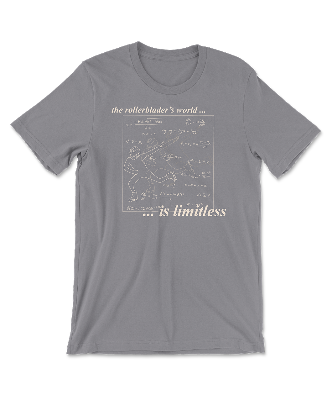 The front of a gray t-shirt that reads 