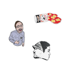 A set of three pins from Rob Scallon's First of October merch. (RobAndrew , Oh no! The Ravioli!, Greg).