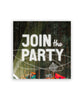 A picture of people camping in the woods is the background to the words "Join the Party" with their logo. 