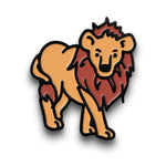 A pin of a lion with different shades of brown.