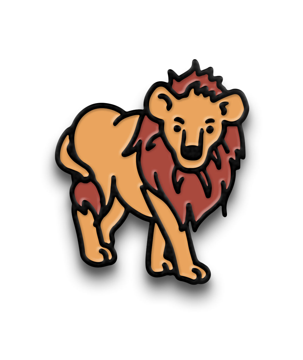 A pin of a lion with different shades of brown. 