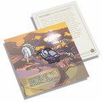 A vulture pin on a pin backing that gives facts about the vulture.