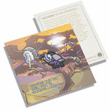 A vulture pin on a pin backing that gives facts about the vulture.