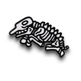A pin of a black and white zebra skeleton.