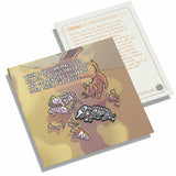 A zebra skeleton pin on a pin backing that gives facts about the zebra.