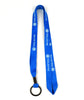 Blue lanyard with a black key ring at the end. “Tesladyne” is repeated in white sans serif font. To the right, a white gear circles around a white circle with a blue sans serif “T” in the center - from Tesladyne