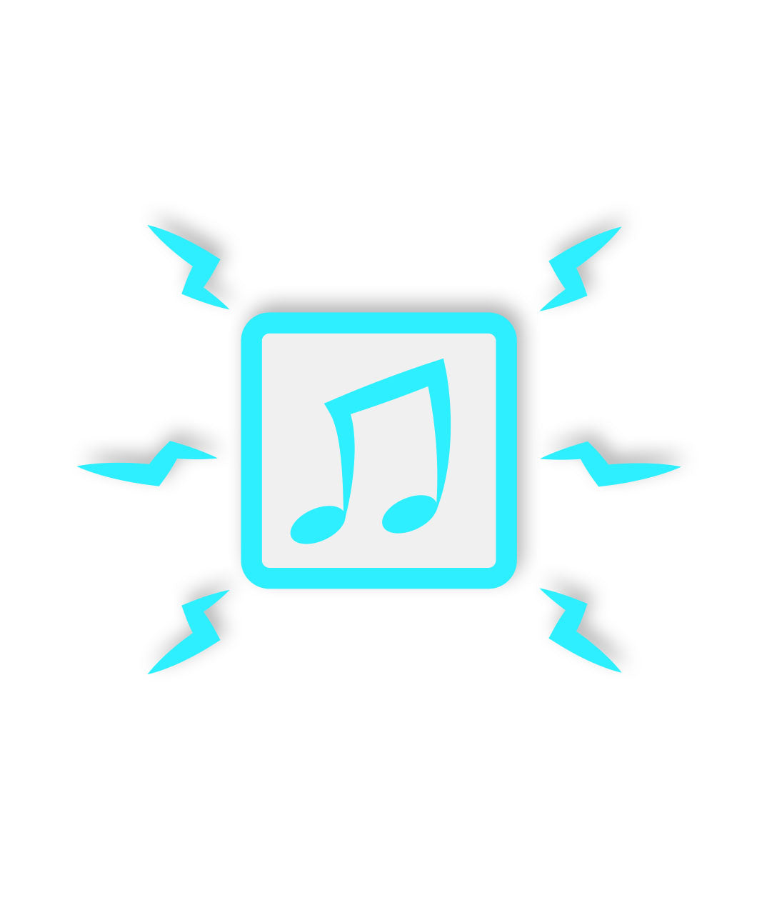Teal square with a music note in the center and six energy bolts surrounding the square - from Vi Hart