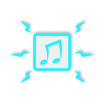 Teal square with a music note in the center and six energy bolts surrounding the square - from Vi Hart