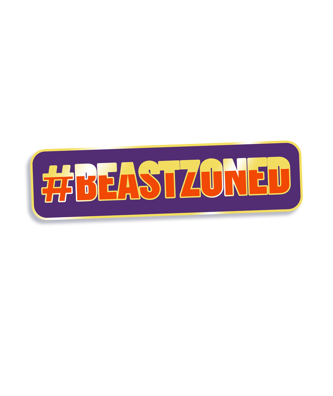 Purple rectangle with curved edges and gold outline. “#Beastzoned” is inside rectangle in sans serif font. Bottom two thirds is in orange and top third is in gold with gold outline - from Lindsay Ellis