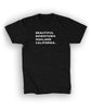 Black unisex t-shirt with white words "Beautiful Downtown Oakland California" on the center chest - by 99% Invisible