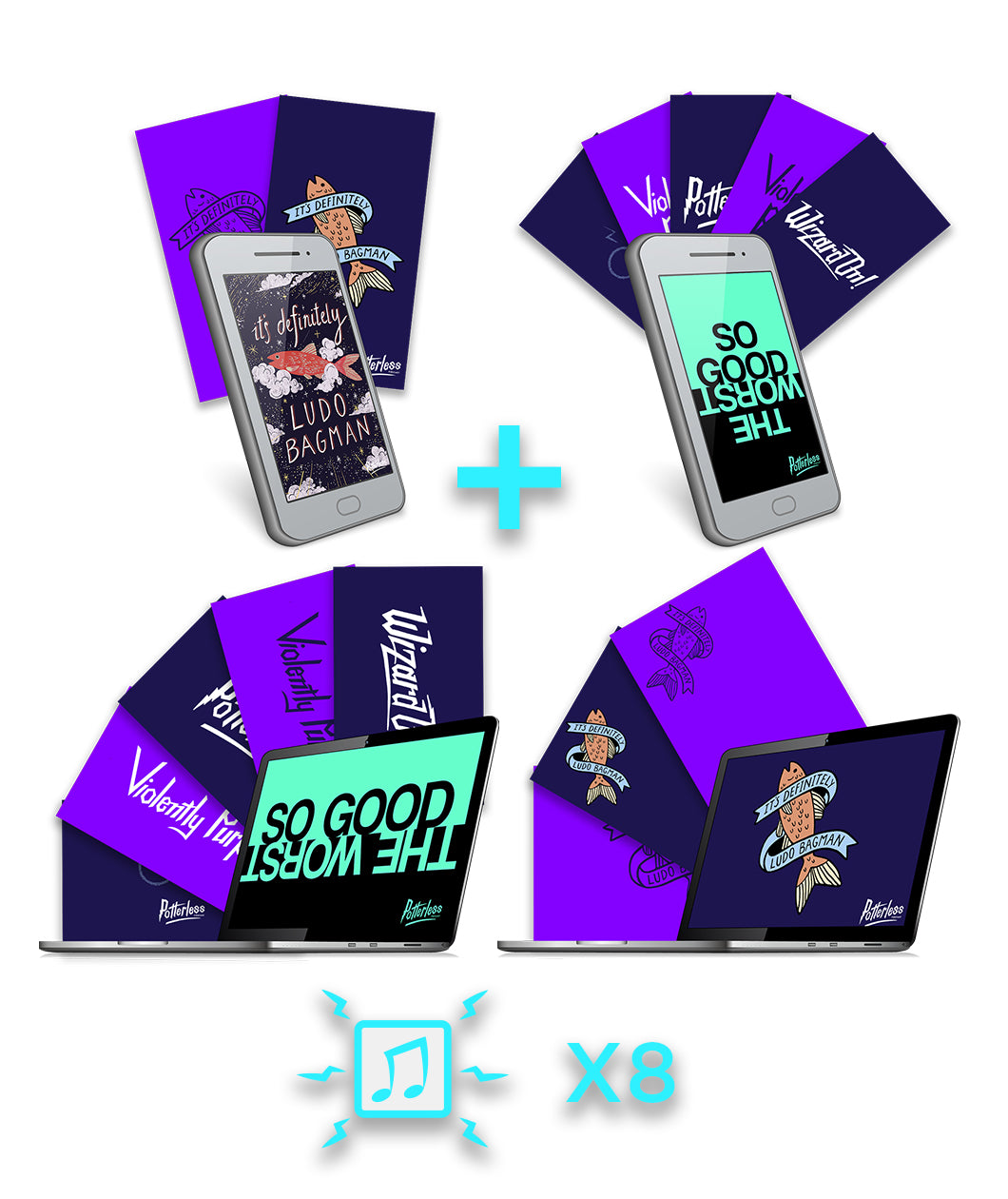 Phone and computer bundles with different Potterless backgrounds with different sayings. Comes with eight backgrounds.