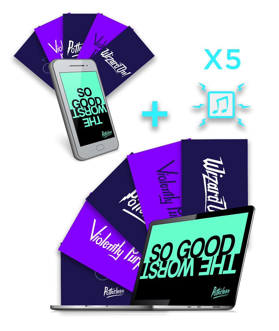 Phone and computer bundles with different Potterless backgrounds with different sayings. Comes with five backgrounds.