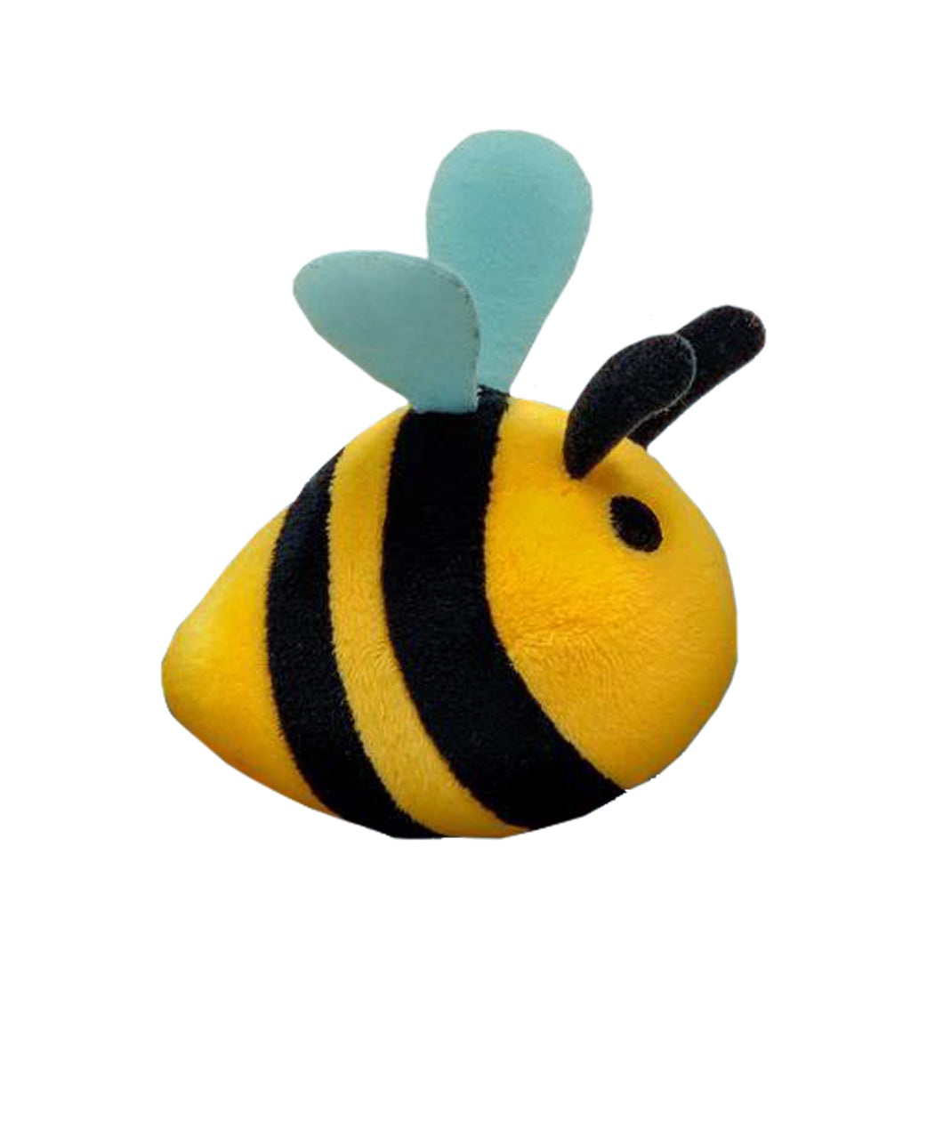 A yellow bee with two black stripes, black antena, black eyes, and light blue wings - from CGP Grey.