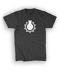 A grey t-shirt with a white beaker surrounded by a grey gear in the center of the shirt - from CGP Grey.