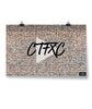 Poster that says "CTFXC" in black over a transparent play symbol on a background of thousands of tiny photos - by Charles Trippy
