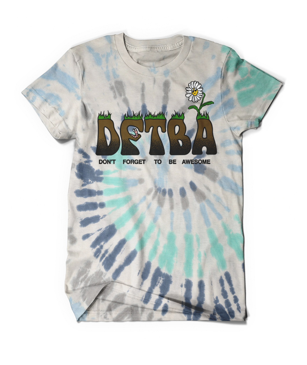 Tie dye shirt in a spiral with shades of blue with 