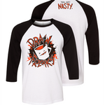 A black and white baseball tee that has the Drawfee logo on the front and the words "Draw Freaks". On the back, at the top of the shirt it says "This guy? Nasty.".