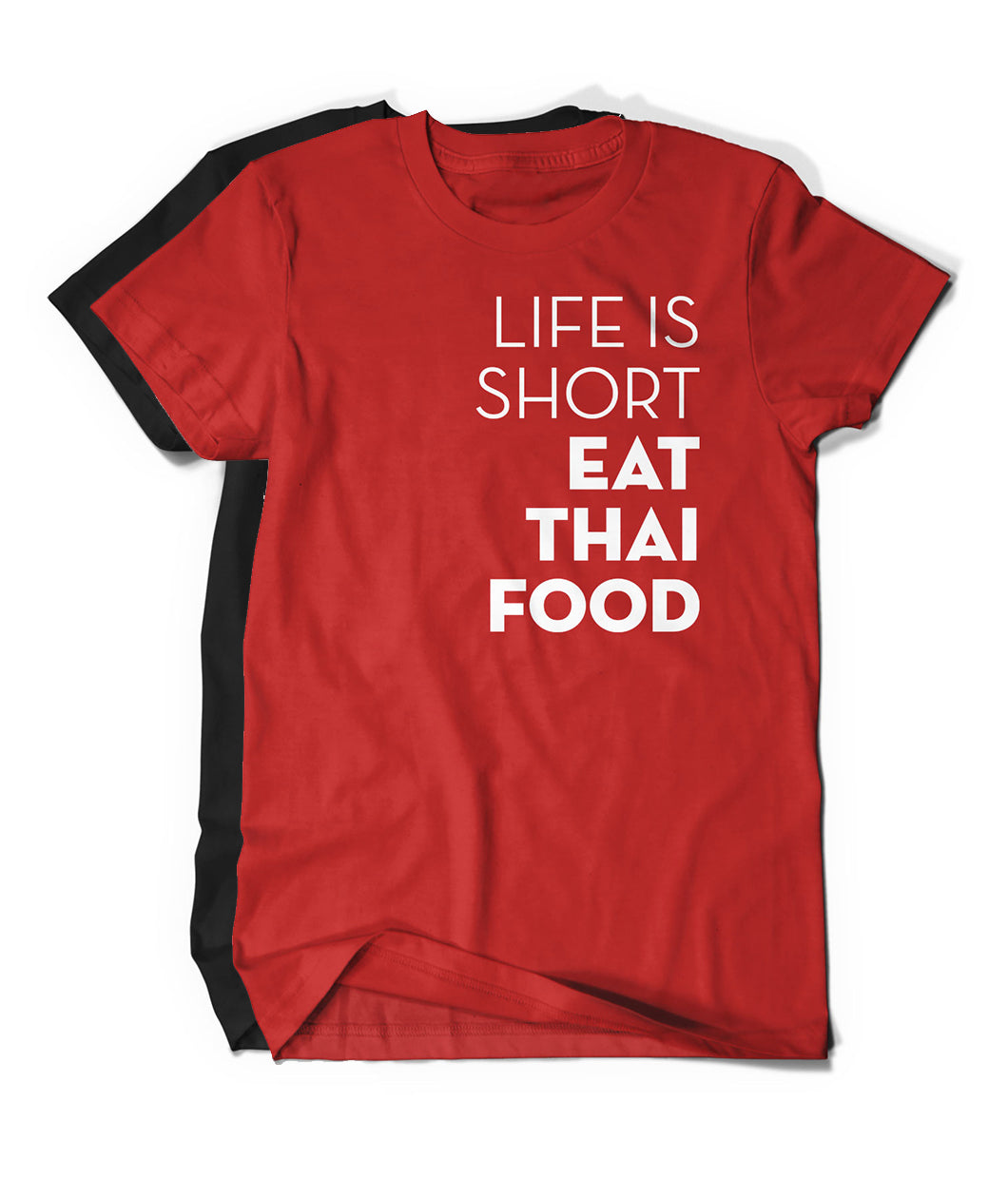 A bright red t-shirt with the words 