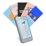 A smart phone with the image of a HORSE on a block that says Horse surrounded by 5 other HORSE related backgrounds - by HORSE