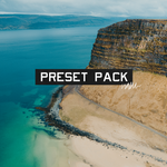 A photo of a cliffside by the ocean with the words "Preset Pack" in the center - by Iz & Johnny Harris