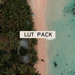 An areal view of a beach with the text "LUT Pack" in the center - by Iz & Johnny Harris