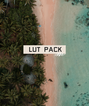 An areal view of a beach with the text "LUT Pack" in the center - by Iz & Johnny Harris