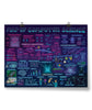 Blue horizontal poster covered in light-blue and purple text and graphics - by Domain of Science