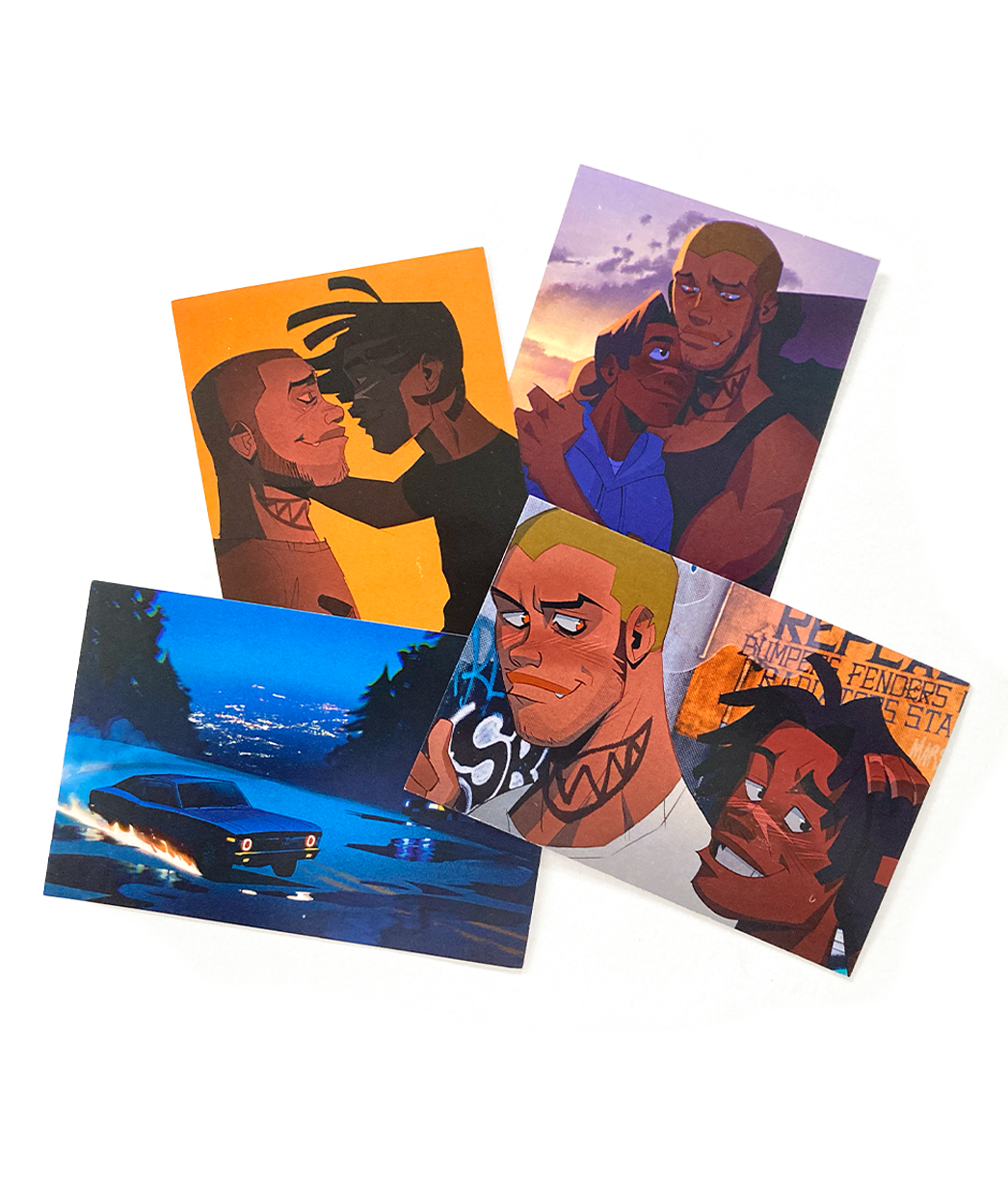 A set of four post cards featuring different scenes from Ride or Die from Mars Heyward. 