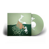 A green CD depicting a ghostly Hedwig the owl in flight. The CD is halfway out of a CD sleeve that shows a mythical camping scene and reads "Harry and the Potters."