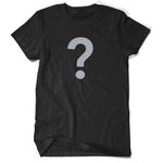 A black t-shirt with a large grey question mark - by Charles Trippy