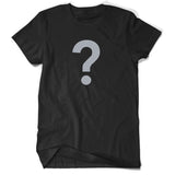 A black t-shirt with a large grey question mark - by Charles Trippy