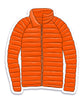 Orange down jacket with an orange zipper and black outlines on a white background - from Iz Harris