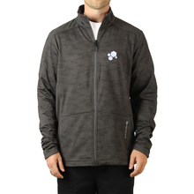 A heather grey zip up jacket with four white hexagons in the top left in varying sizes. "Endurance" is written on the left pocket - from CGP Grey.