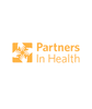 An orange square with four white hands coming in from each side. “Partners in Health” is to the right in orange sans serif font - from DFTBA