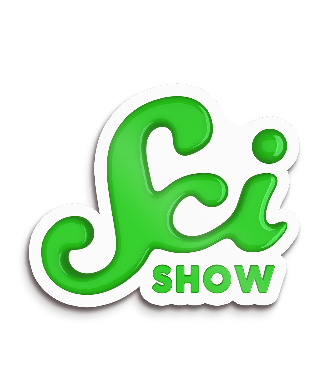 White base sticker with “Sci” in cursive green font with “show” beneath in green sans serif font - from SciShow