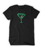A green martini glass with black fill. A green straw pierces a white outline of a skull and rises out of the rop right of the glass. “Spirits” is on the top of the glass in green sans serif font - from Spirits