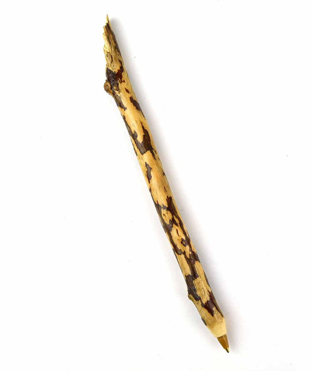 Brown and light brown wooden stick pen. Top of pen is chewed off by beaver - from Animal Wonders